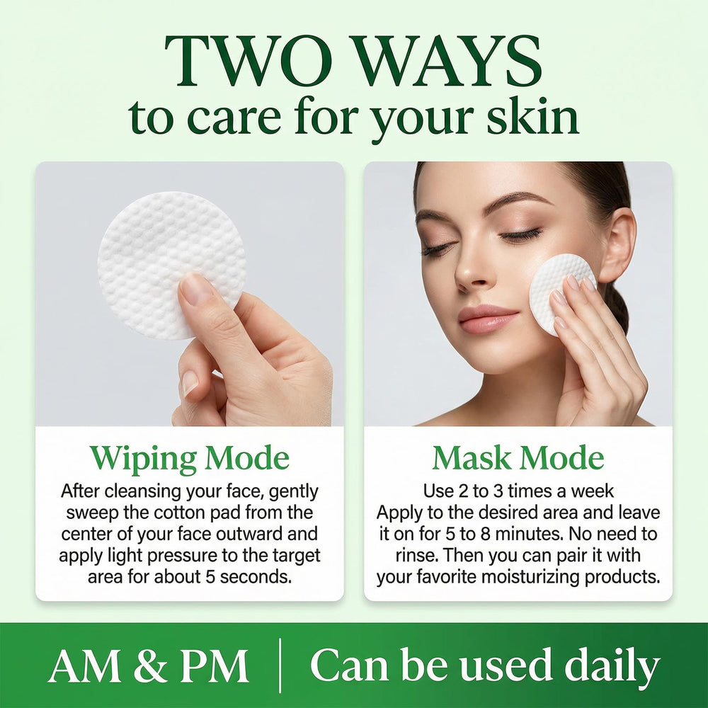 Generic toner pads being wiped across cheek demonstrating quick hydration and soothing benefit