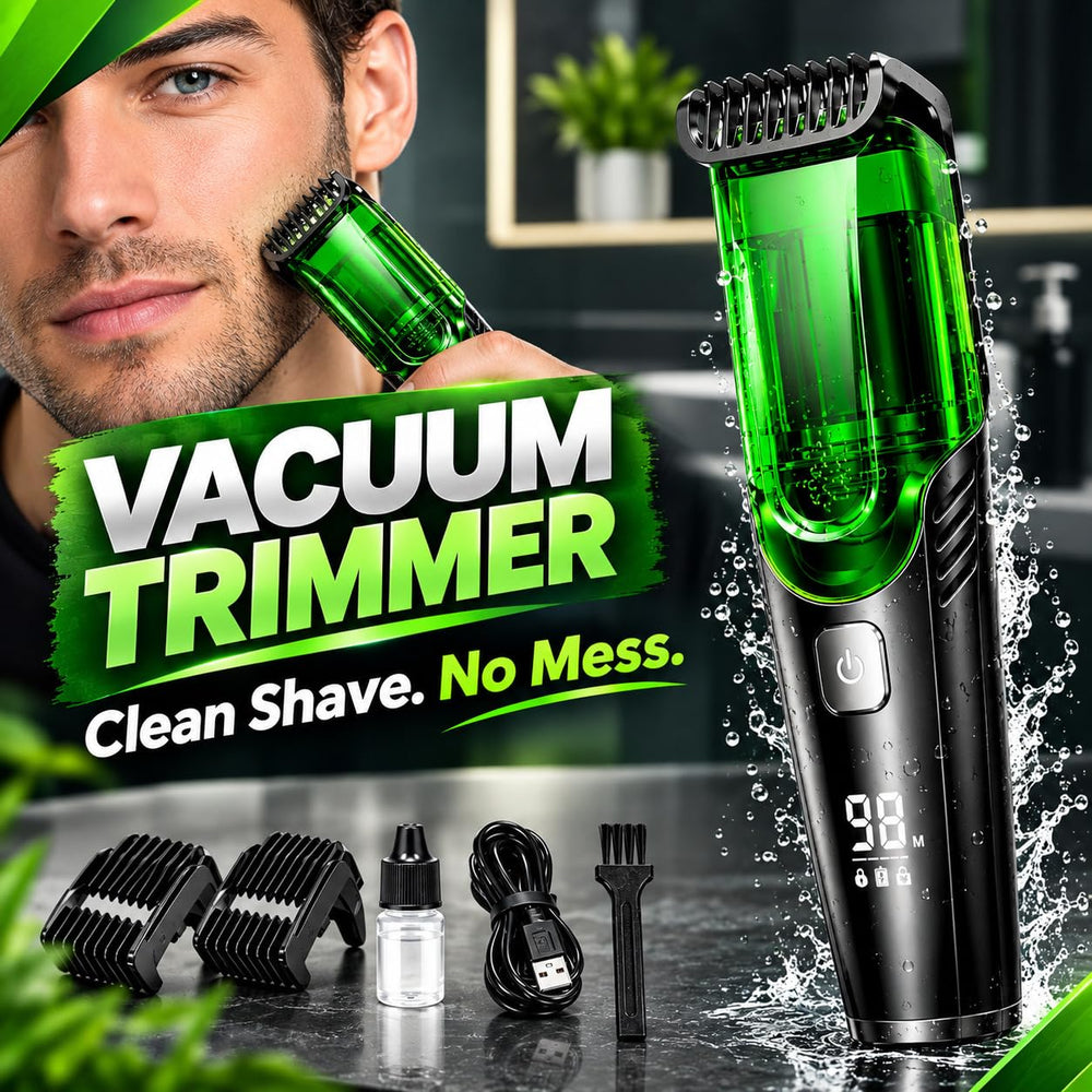 Generic trimmer with guide combs attached showing even trimming across beard