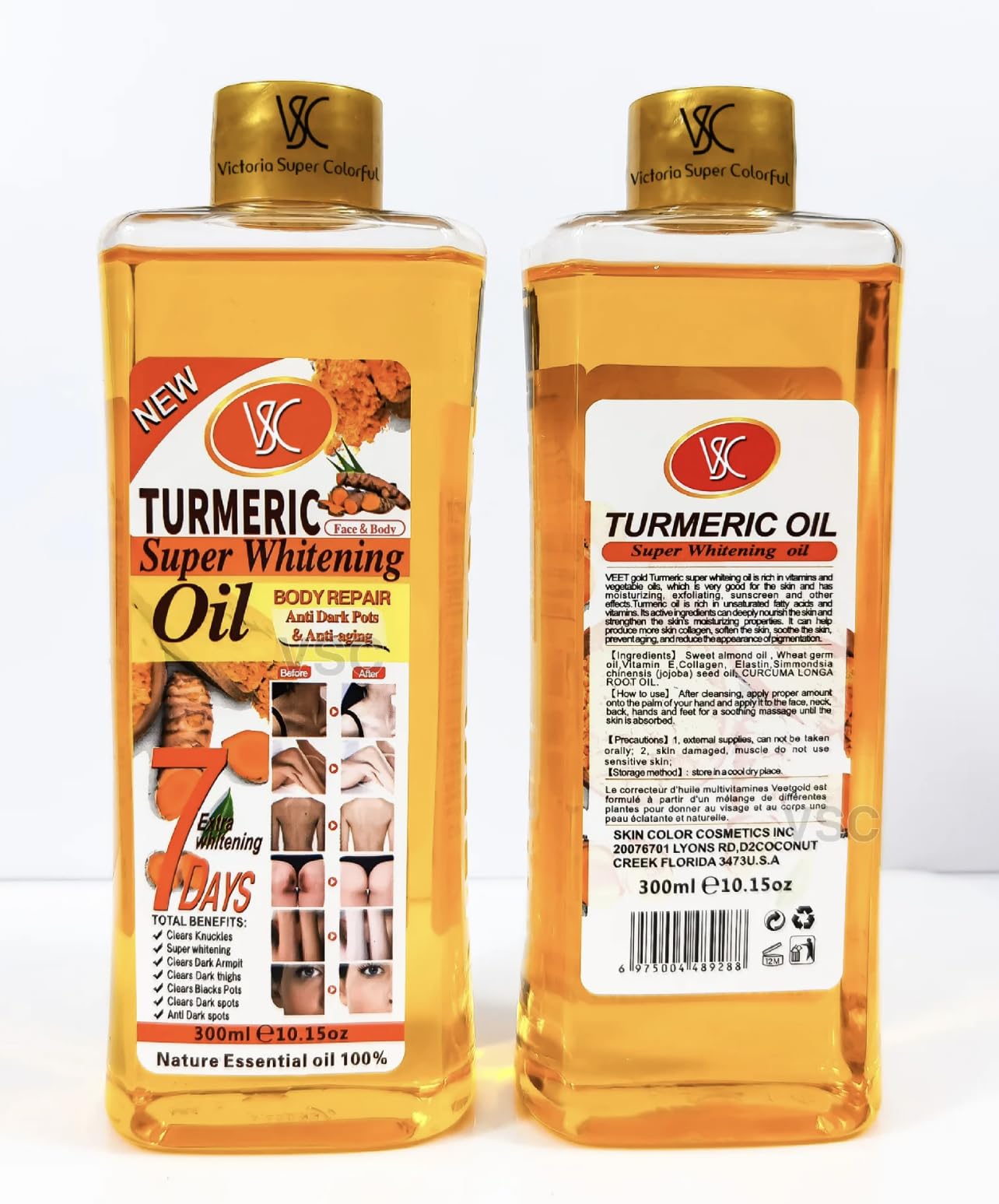 Generic turmeric oil front bottle showing label and 300ml size benefit hydration