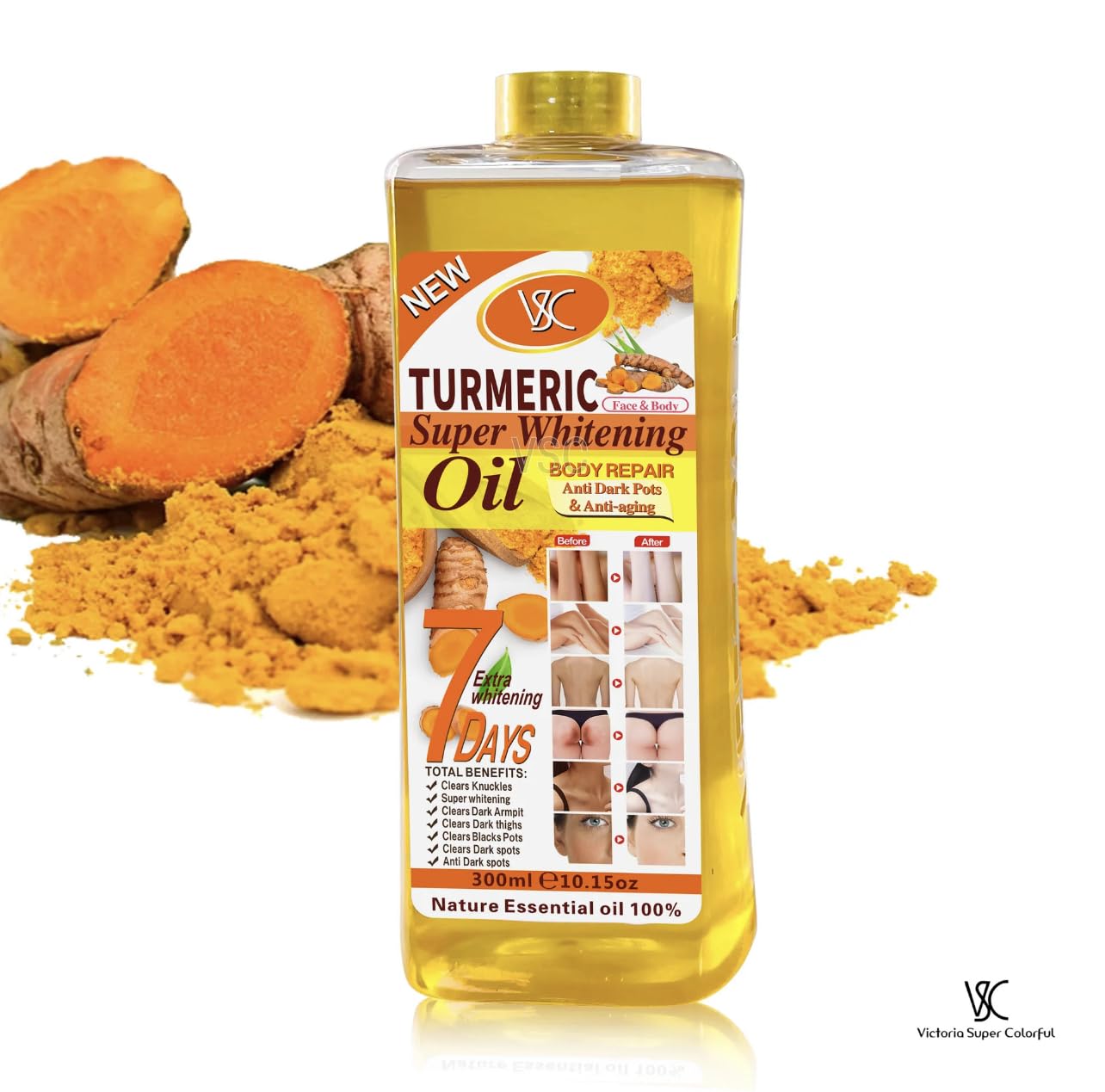 Generic turmeric oil pump closeup demonstrating easy dispensing and controlled use