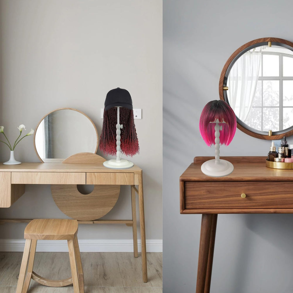 Generic wig stand holding a styled wig to show practical use and secure support