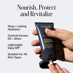 Geologie moisturizing face cream label detail showing SPF15 and niacinamide benefits