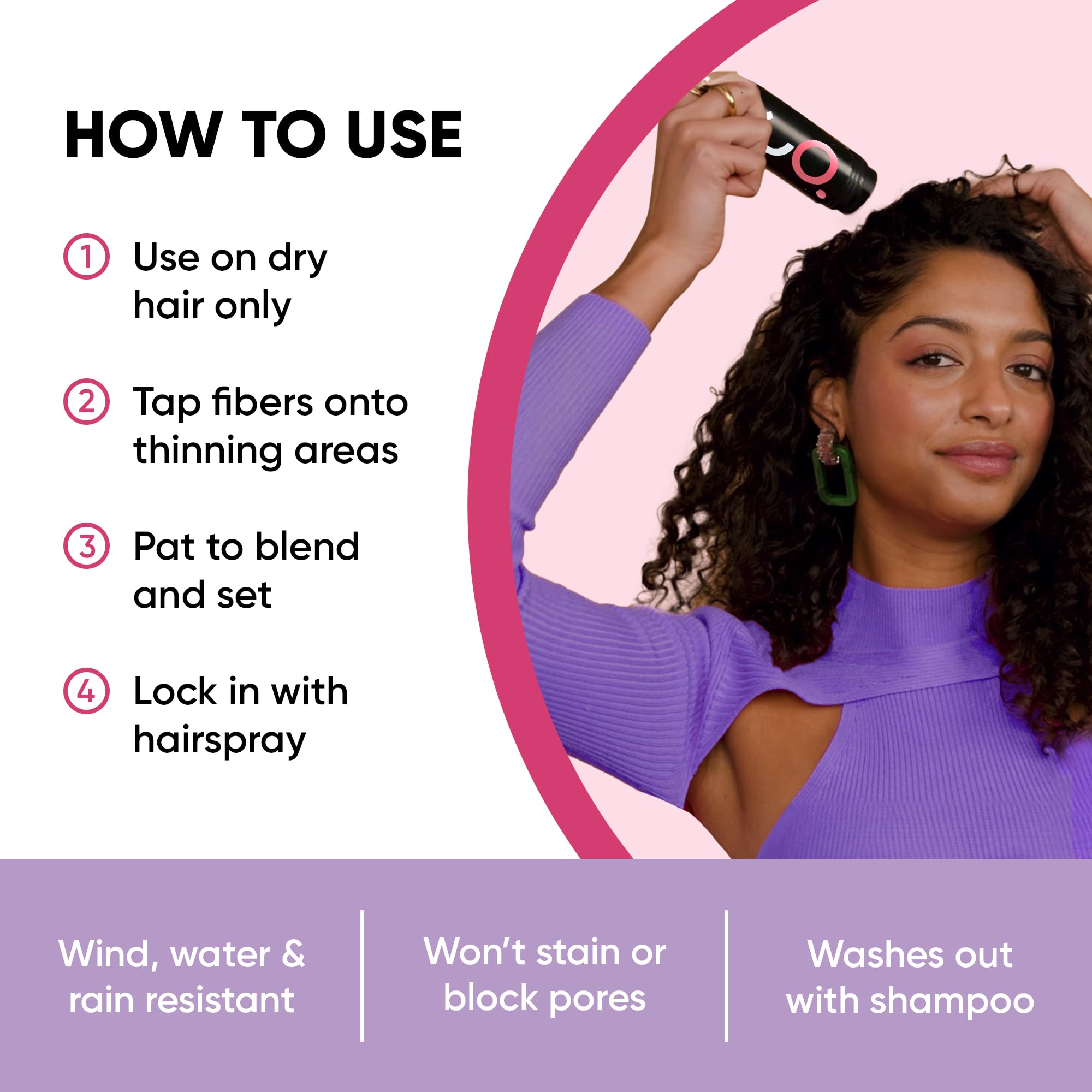 Get Back Gorgeous fibers being applied to a thinning part to create fuller-looking hair