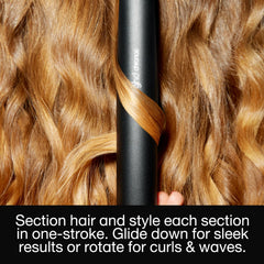 ghd Chronos in hand styling hair demonstrating faster one-stroke results