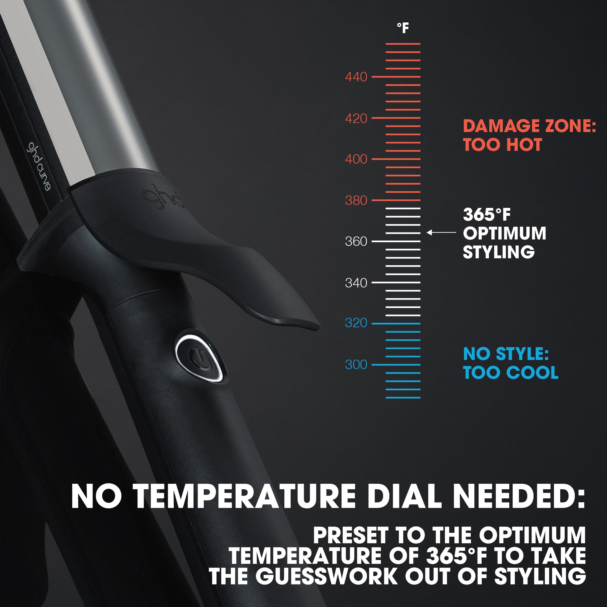 ghd Curve ceramic barrel close-up highlighting smooth surface for even heat