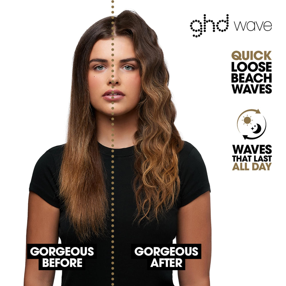 ghd Wave clamp detail demonstrating ergonomic curved edges for crease-free styling