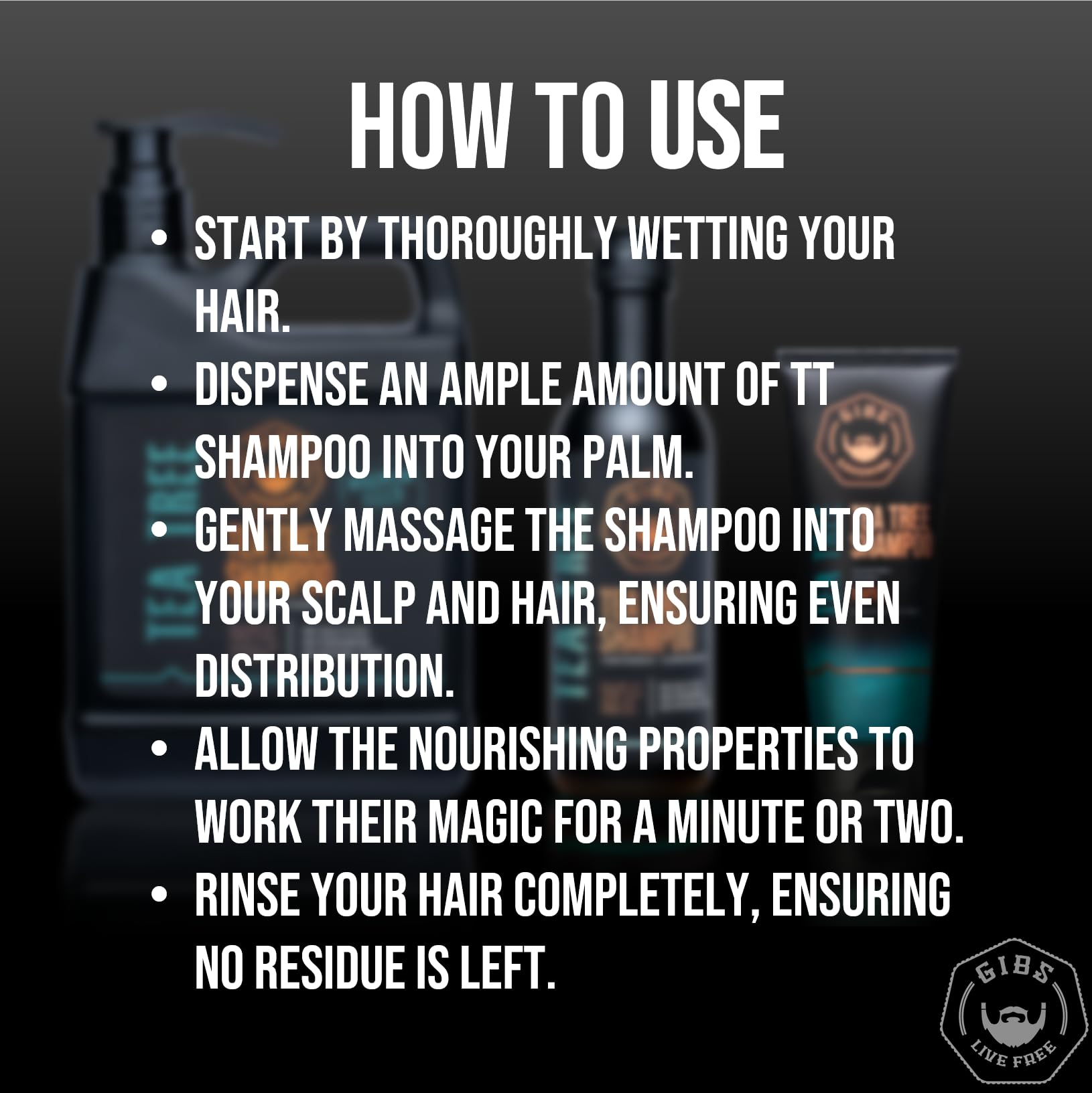 GIBS bottle on bathroom shelf styled to show everyday grooming appeal