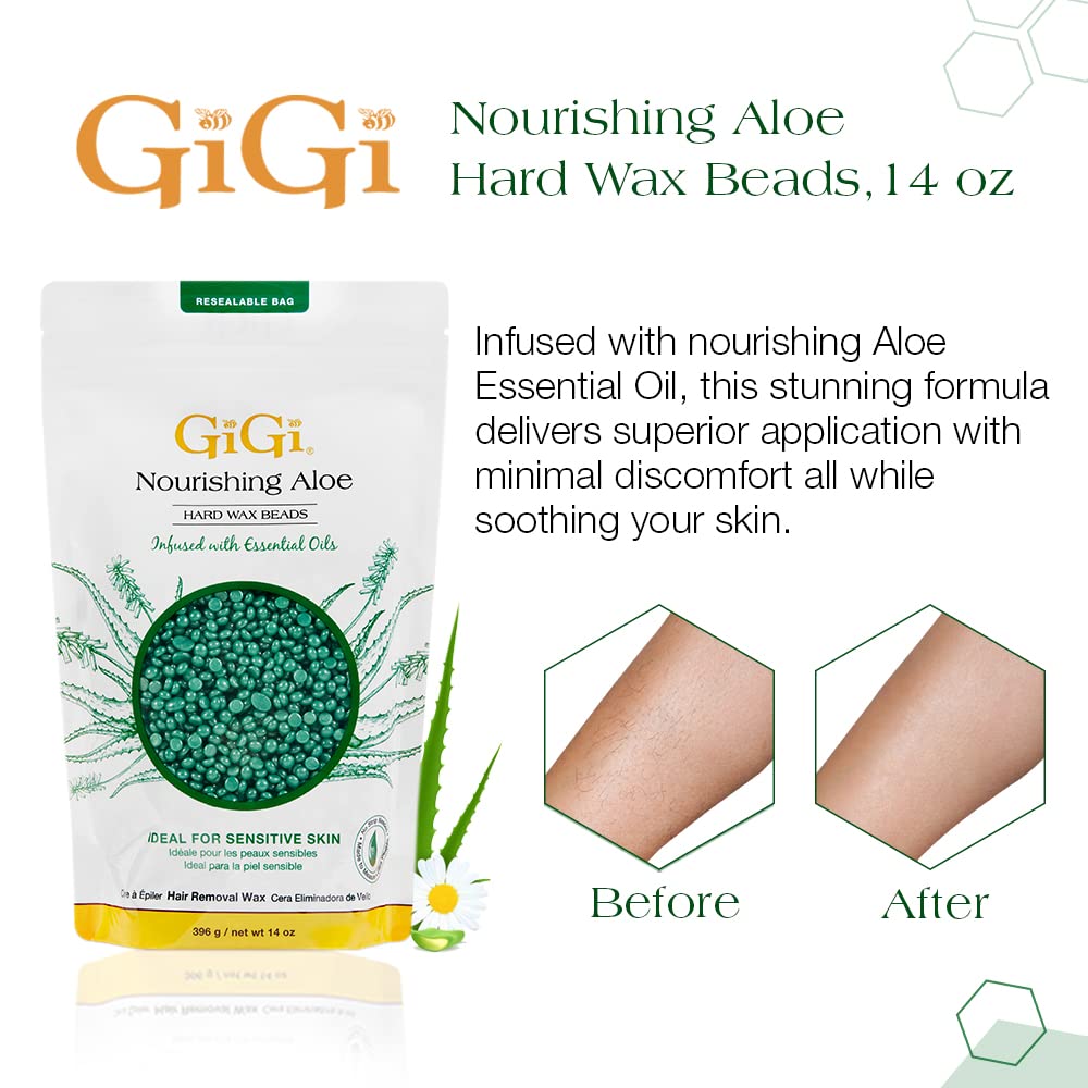 GIGI close-up of aloe wax beads highlighting smooth melting benefit