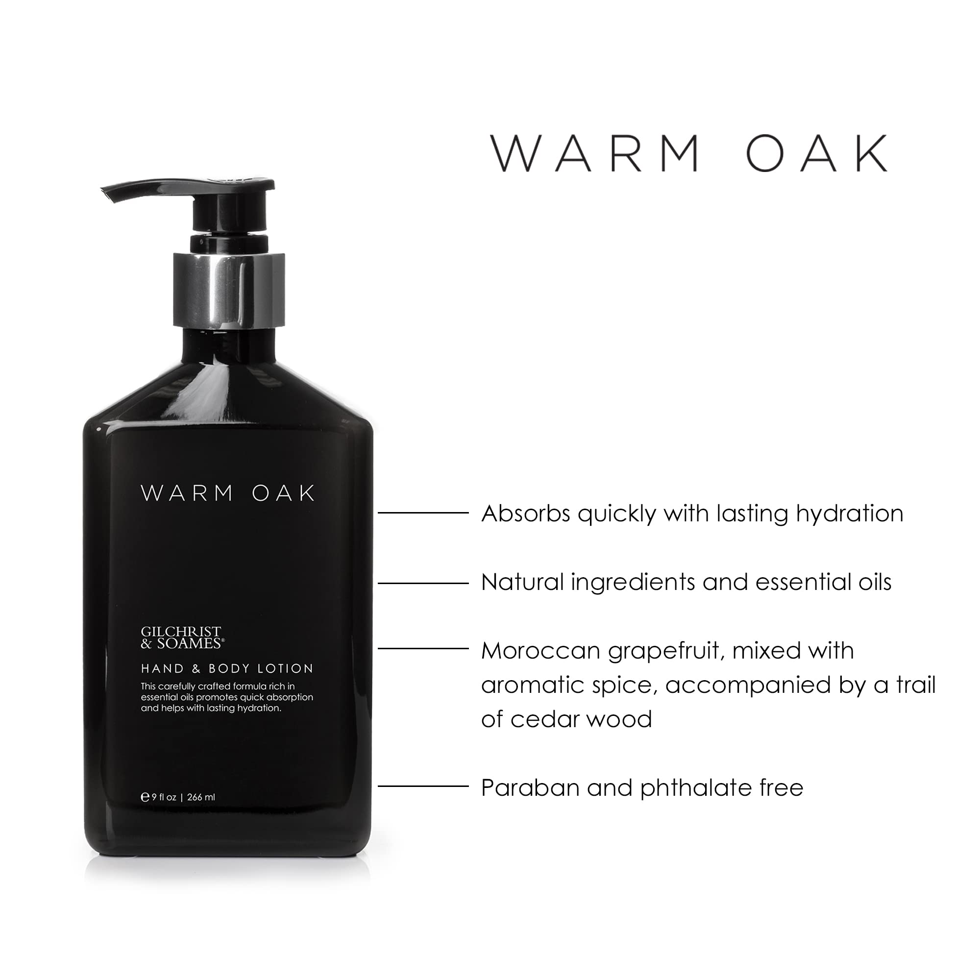 Gilchrist & Soames close-up pump and label highlighting clean ingredients