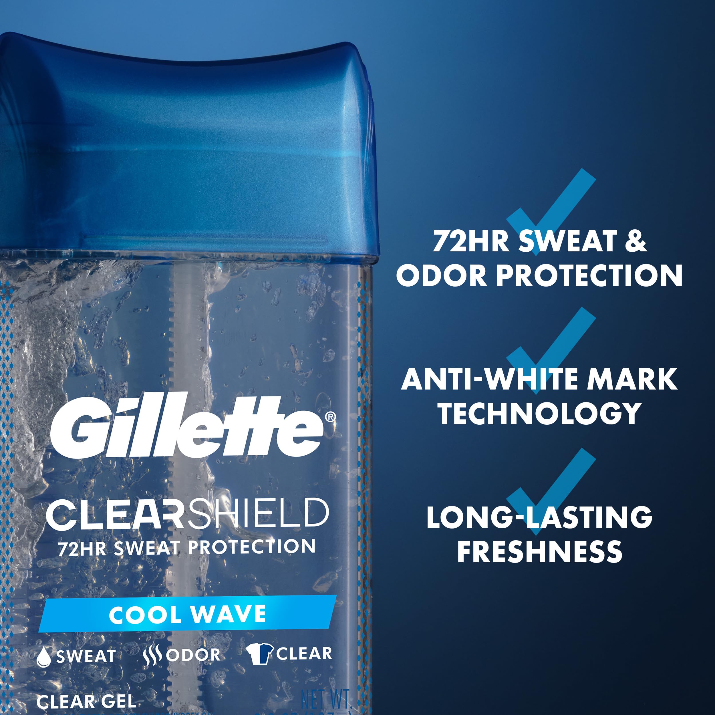 Gillette clear gel back label close-up showing ingredients and directions