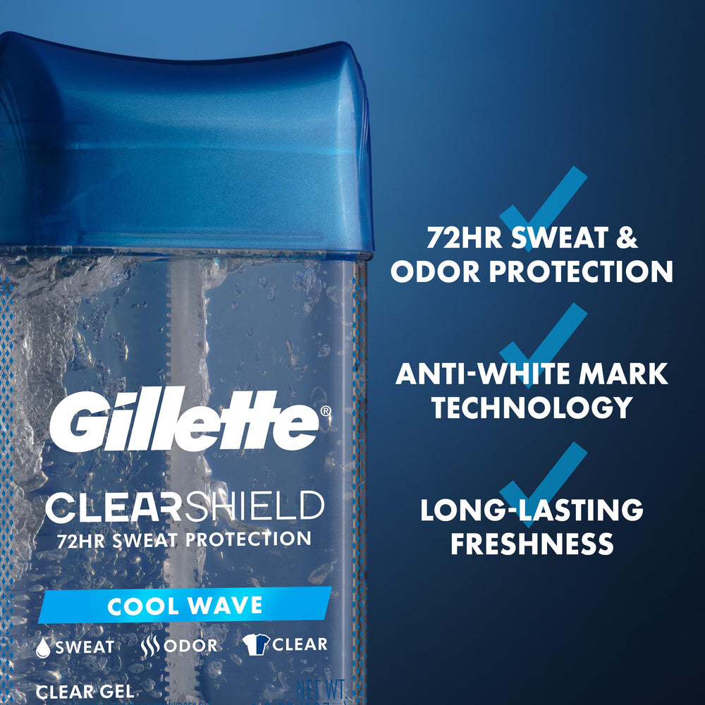 Gillette clear gel back label close-up showing ingredients and directions