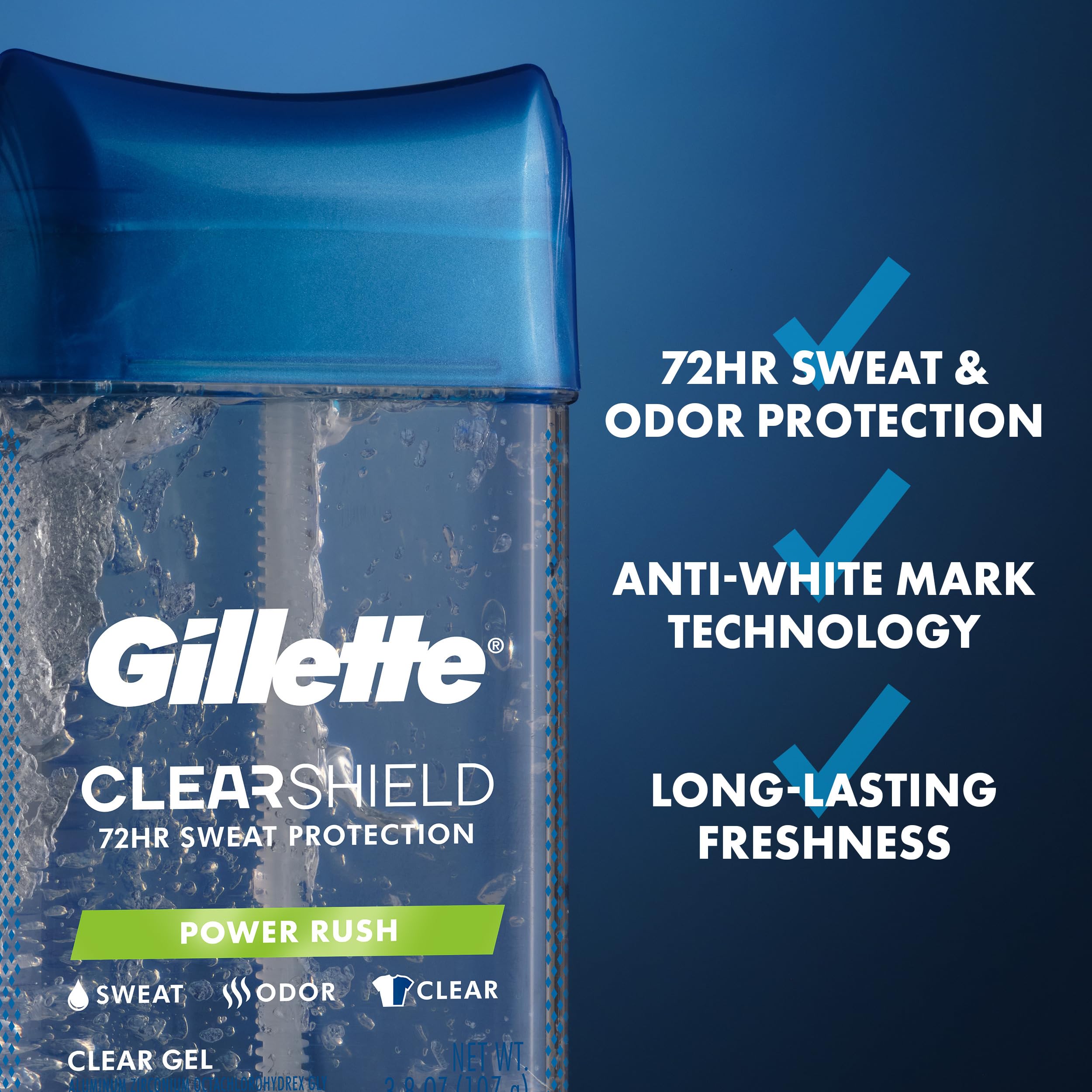 Gillette clear gel back label with directions and usage details benefits