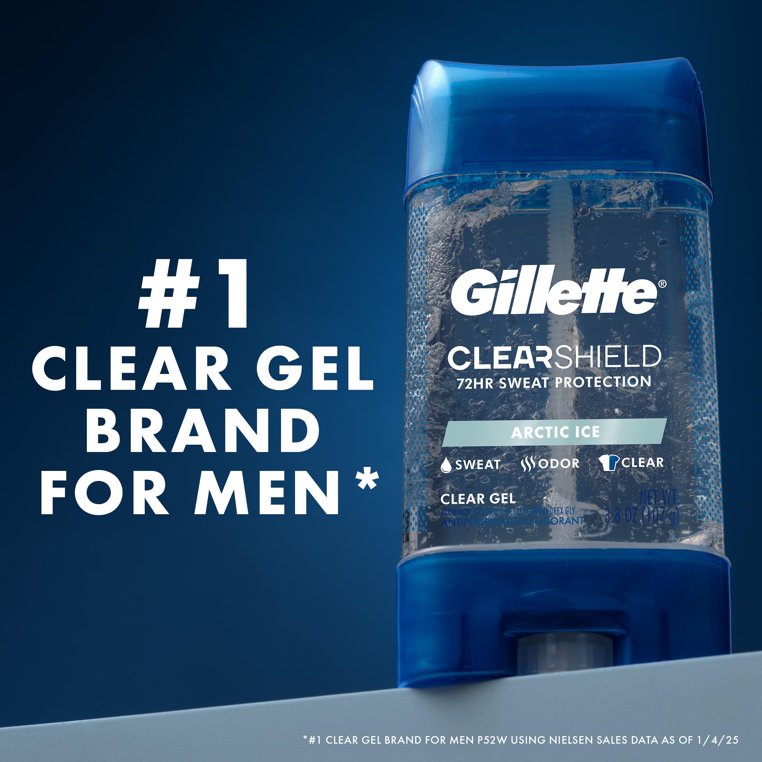 Gillette clear gel close-up texture showing smooth clear formula for invisible finish