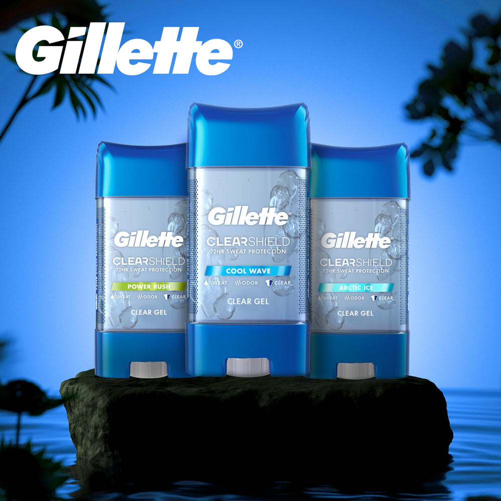 Gillette clear gel inside gym bag lifestyle scene showing on-the-go convenience