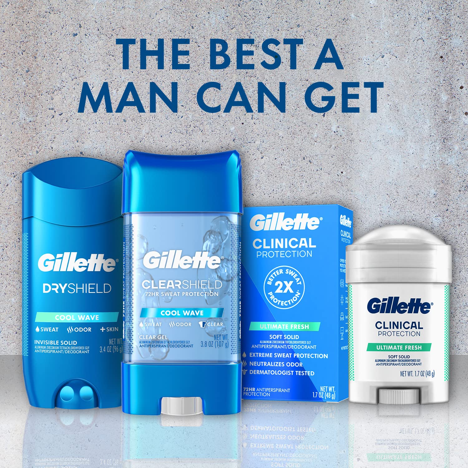 Gillette clear gel next to dark shirt showing no white-stain advantage