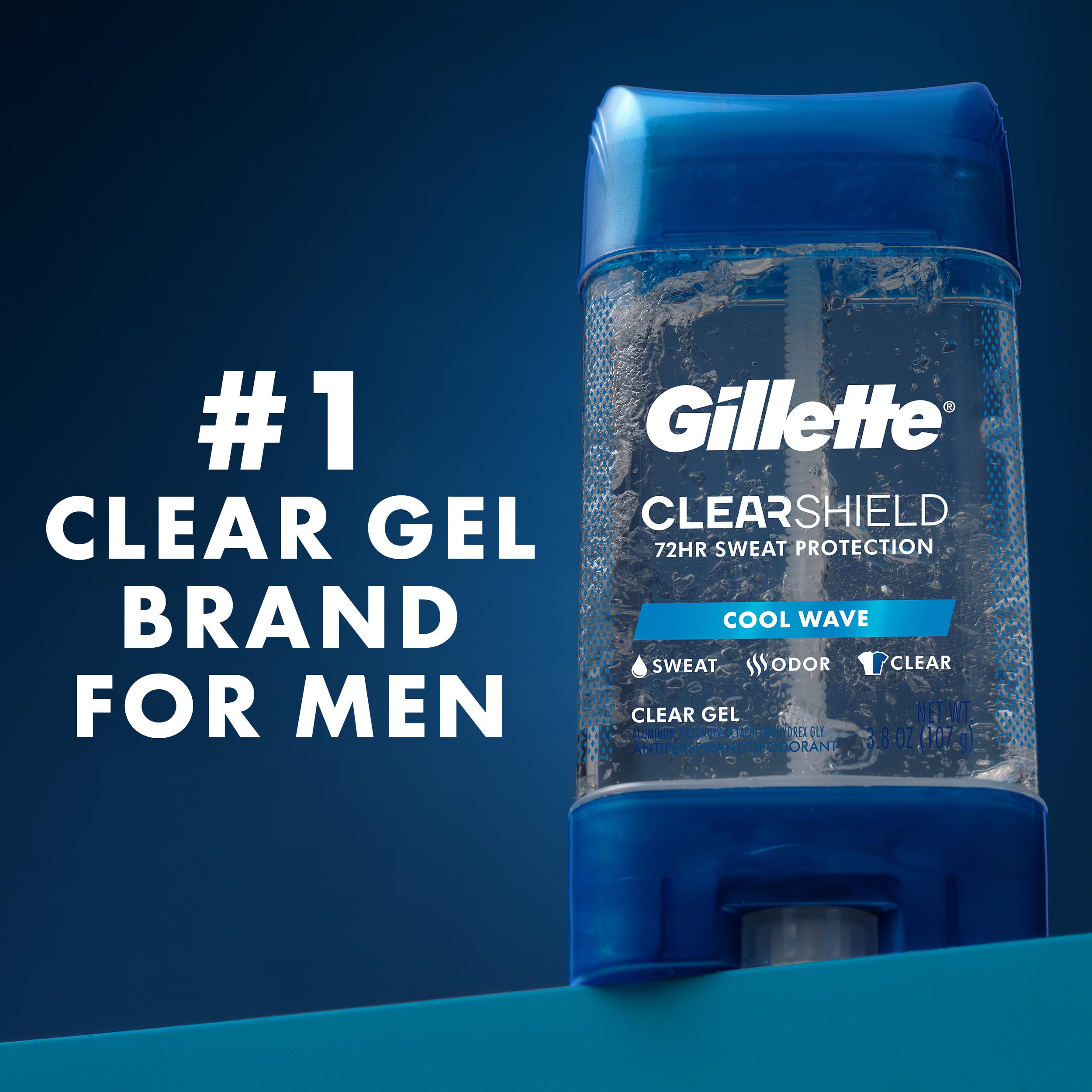 Gillette clear gel on dresser beside clothes indicating daily routine use