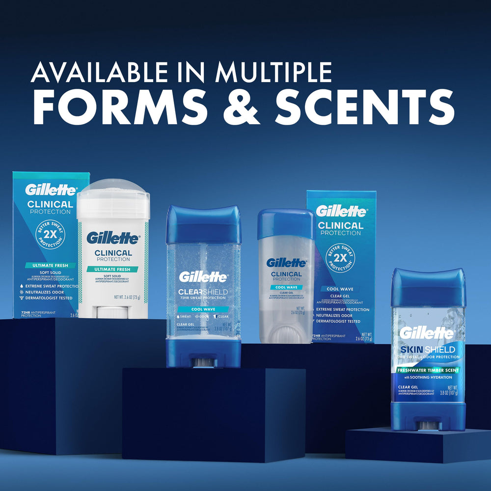 Gillette clear gel with arctic ice visuals evoking cool, subtle fresh scent