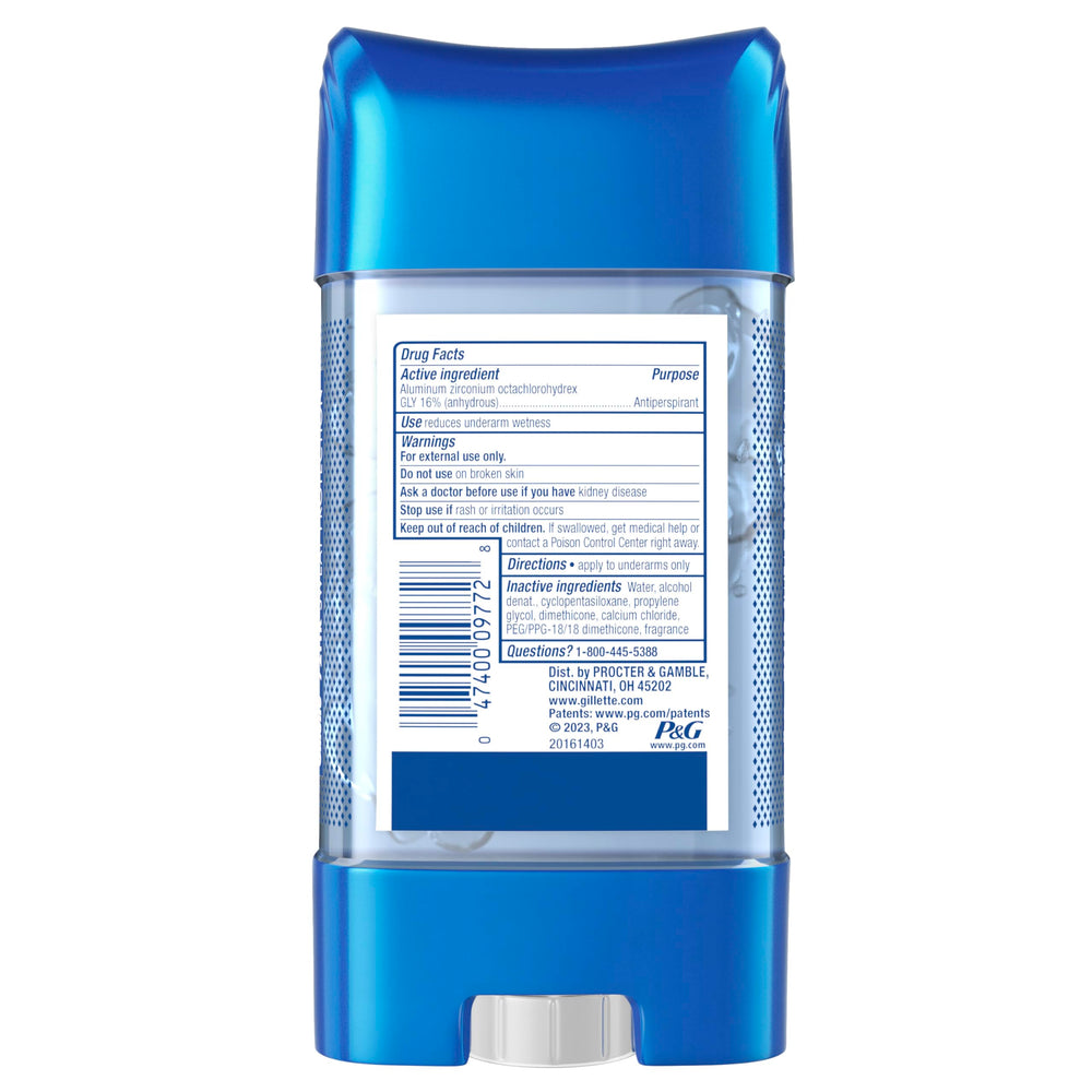 Gillette clear gel six-pack arranged showing value and multi-location supply