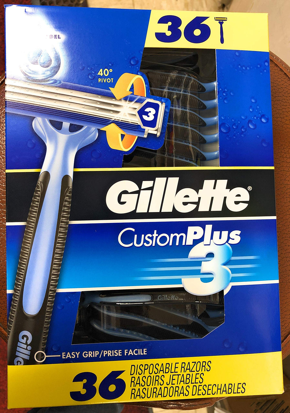 Gillette front packaging showing 36-count for reliable supply and convenience
