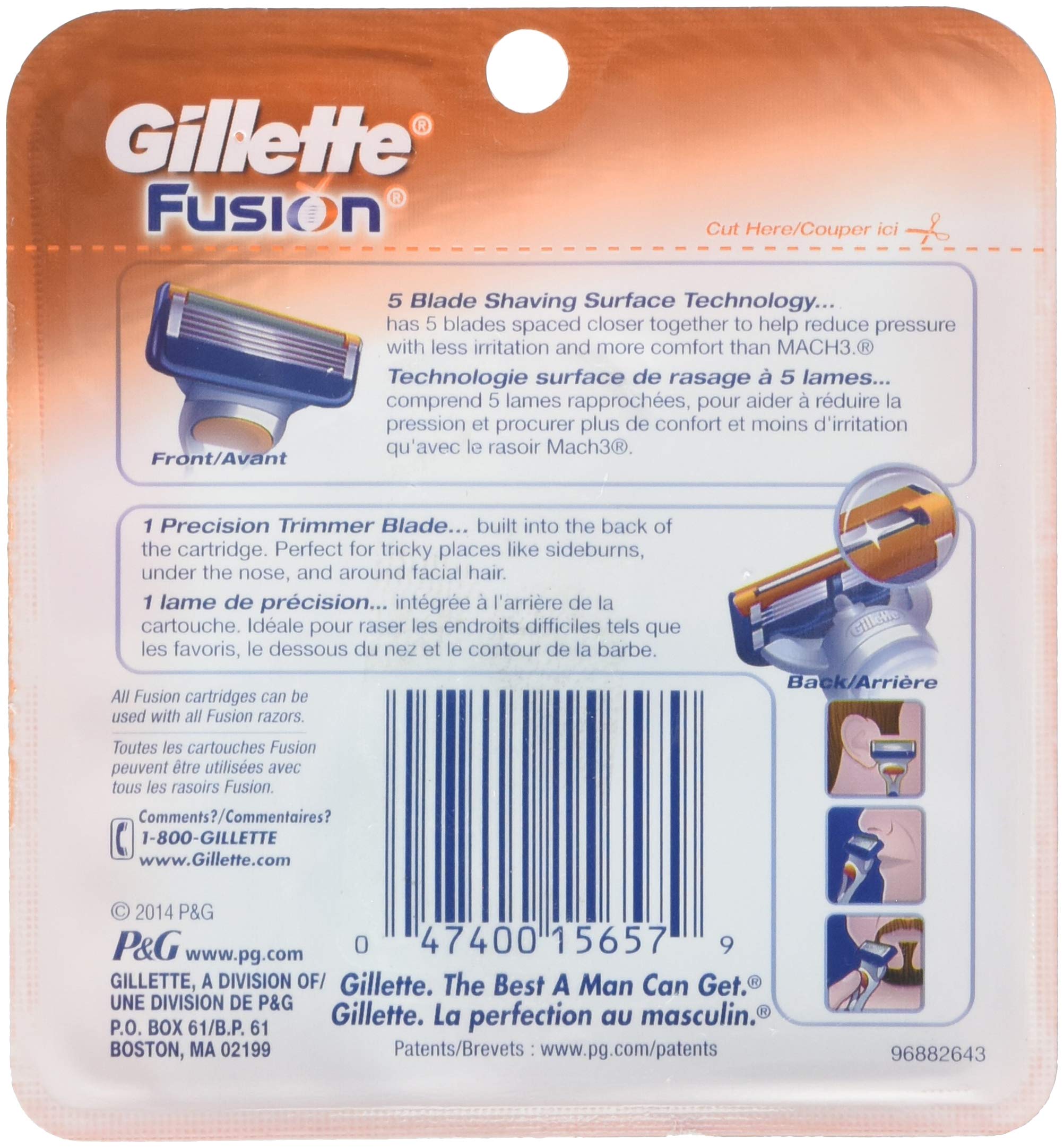 Gillette Fusion blade closeup highlighting five blades and smooth glide for comfortable shaves