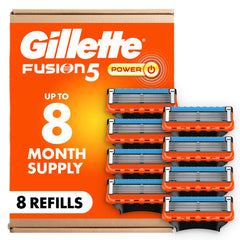 Gillette fusion5 front packaging showing eight cartridges for easy restock