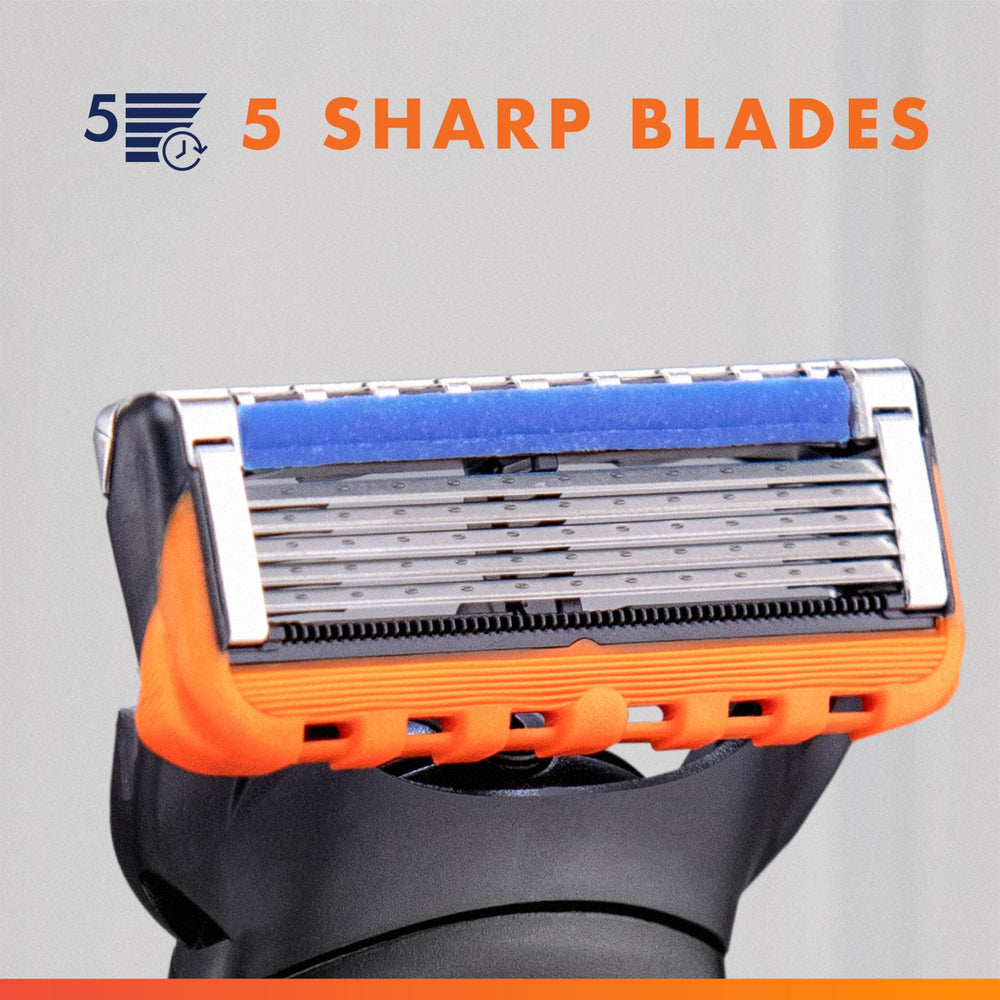 Gillette fusion5 soft microfins texture to help flatten hair and reduce irritation