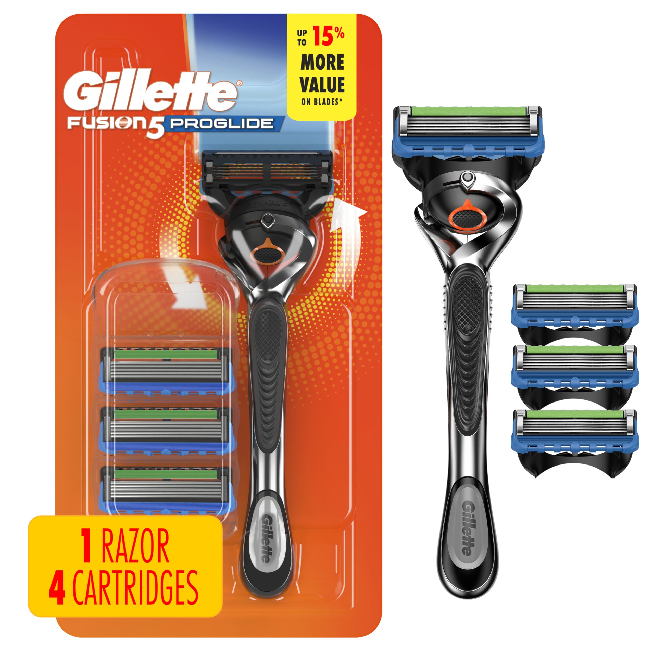 Gillette fusion5 pack front showing contents and convenience