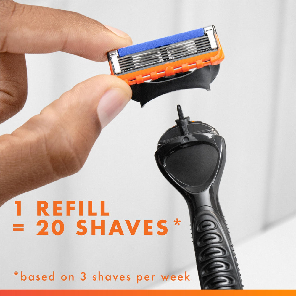 Gillette fusion5 side profile showing flexible comfort guard that follows facial contours