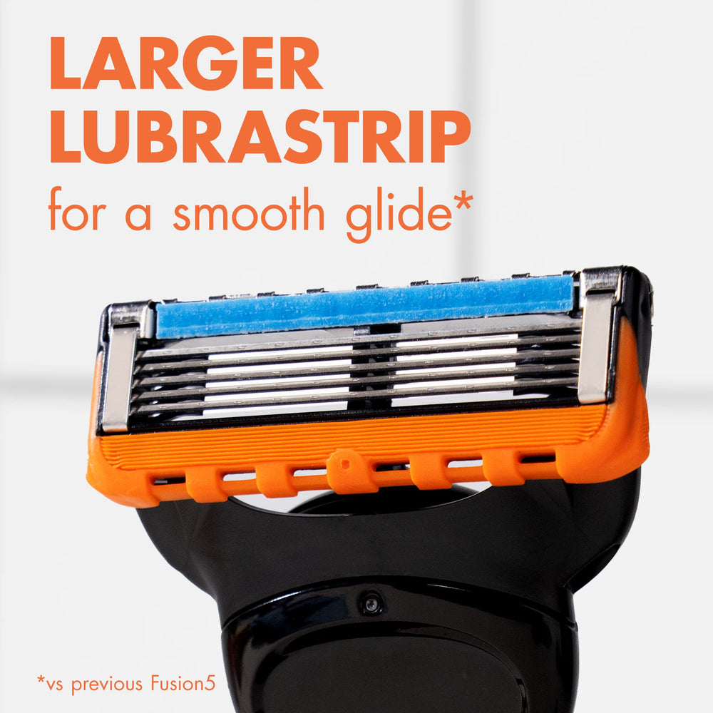 Gillette Fusion5 blades beside a coin showing compact cartridge size