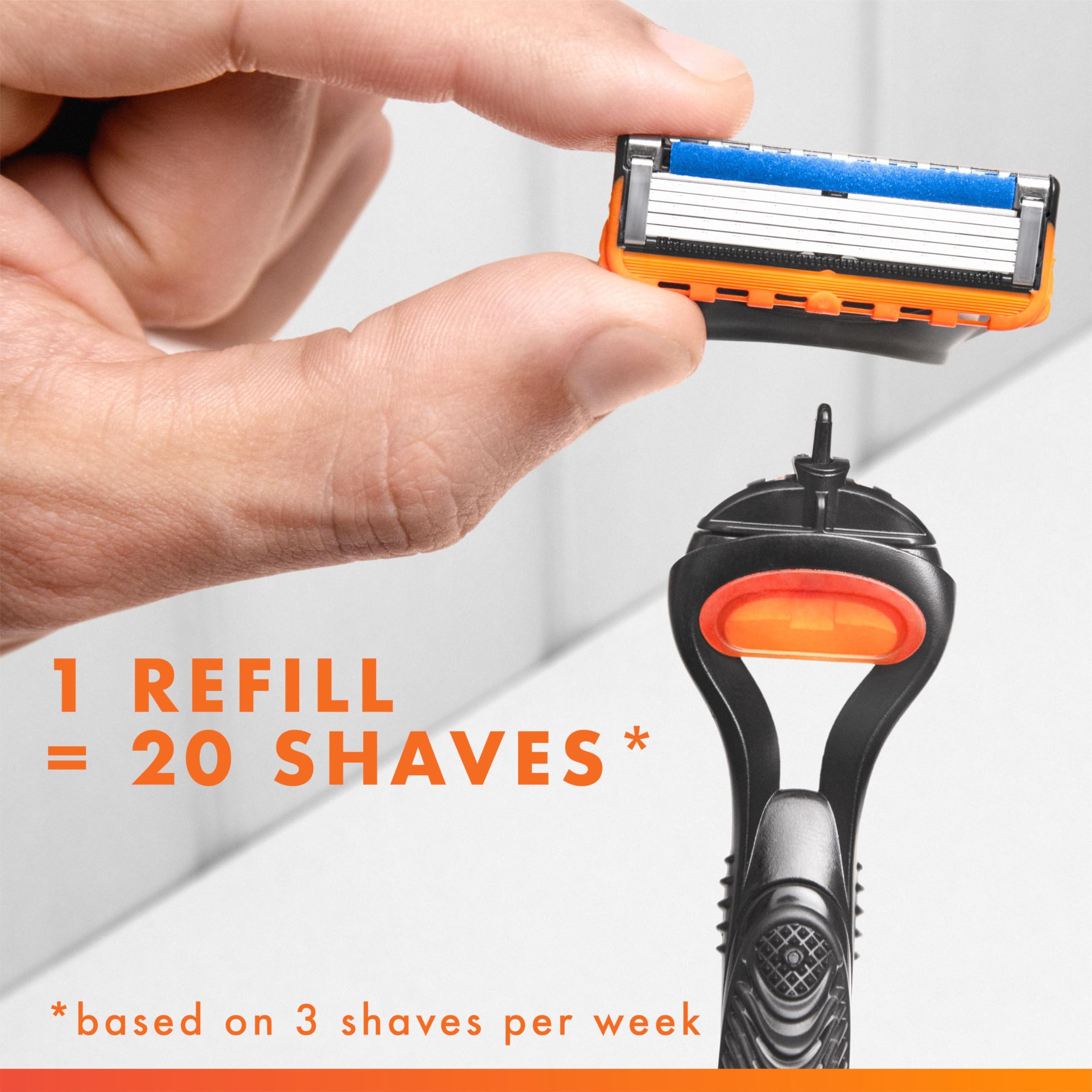 Gillette Fusion5 next to refills showing scale to help plan refill usage per month