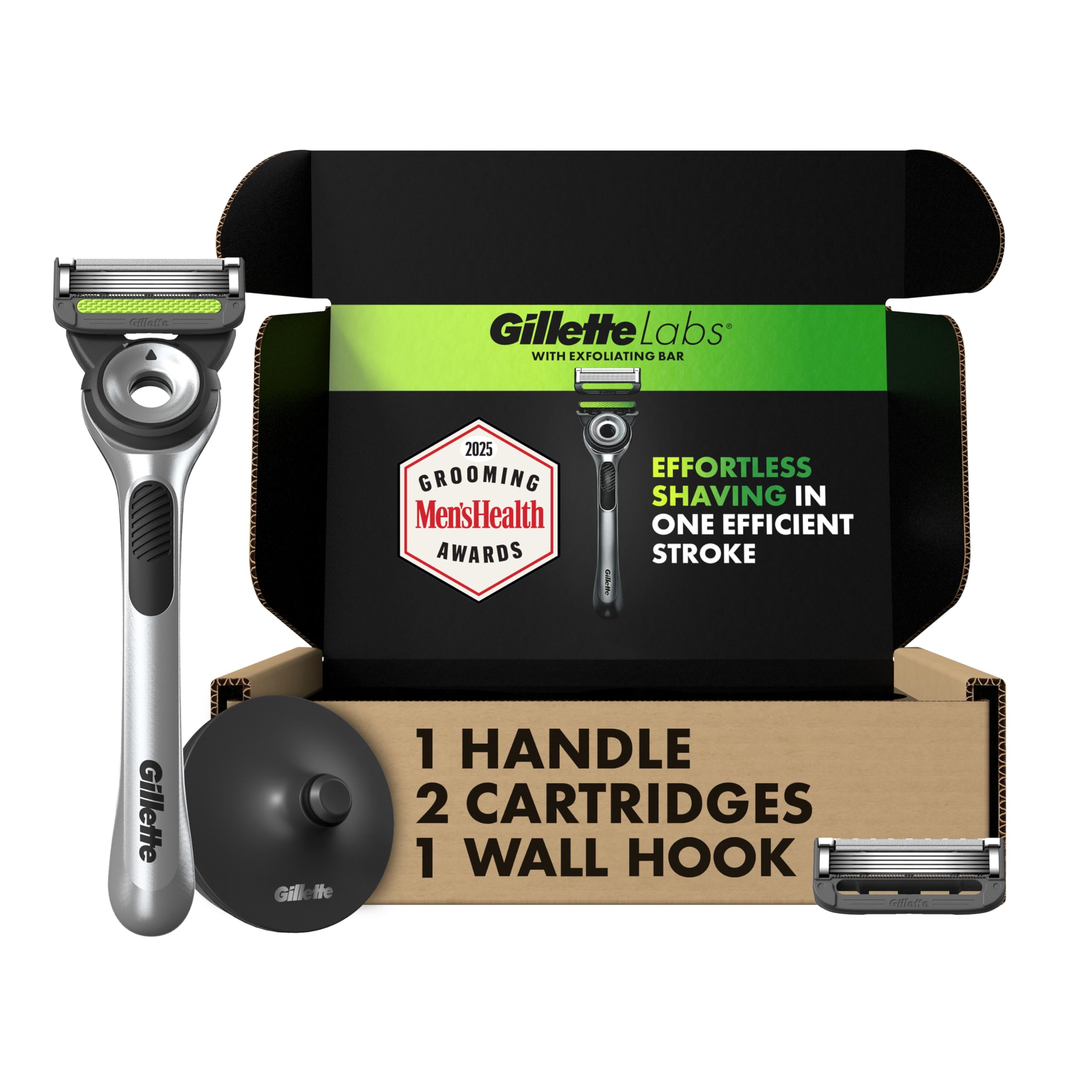 Gillette Labs front packaging showing complete razor kit and benefits