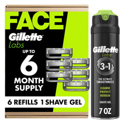 Gillette Labs front packaging showing refills and gel for easy identification and convenience