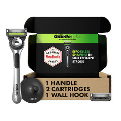 Gillette Labs front packaging showing complete razor kit and benefits