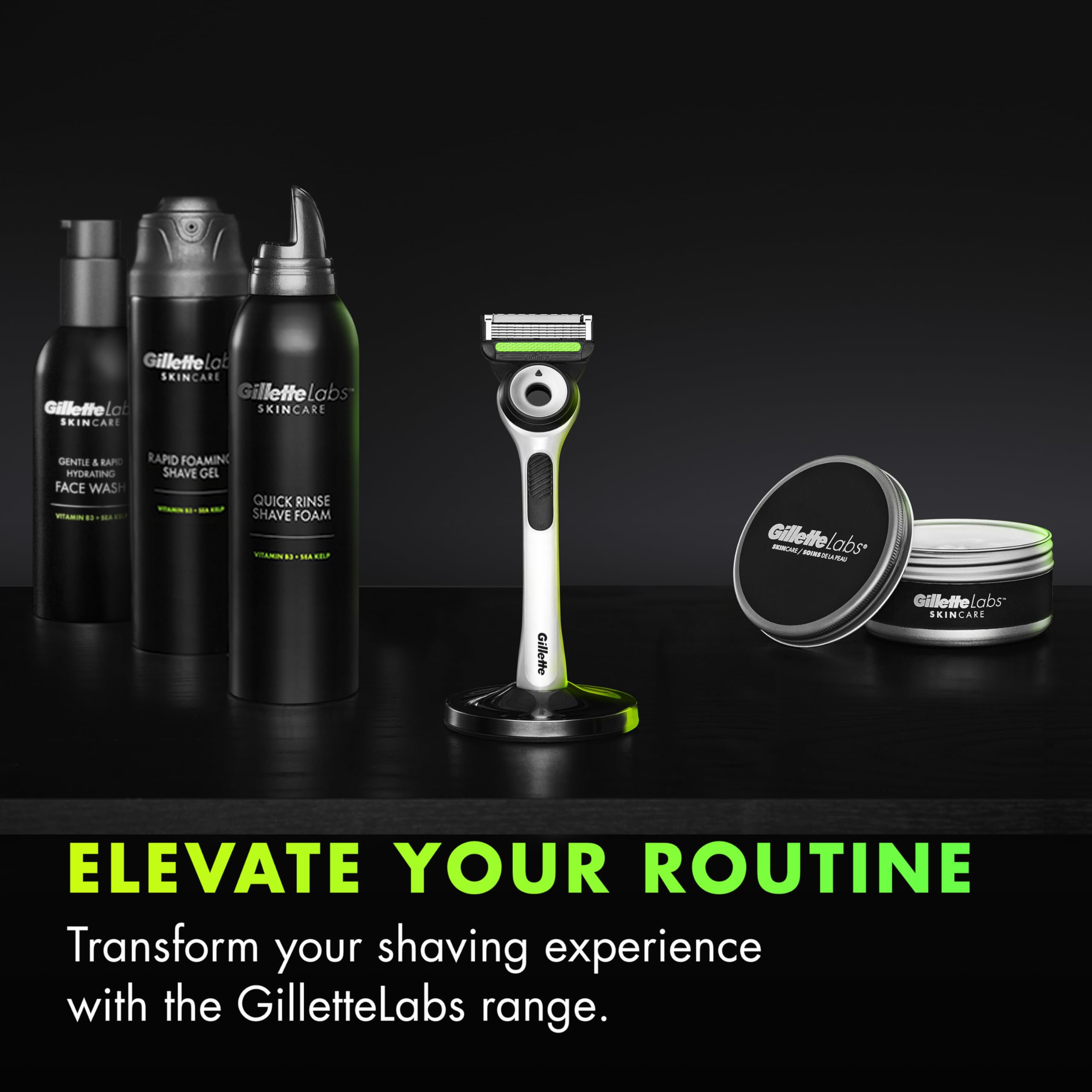 Gillette Labs razor in use along jawline demonstrating contour adaptation