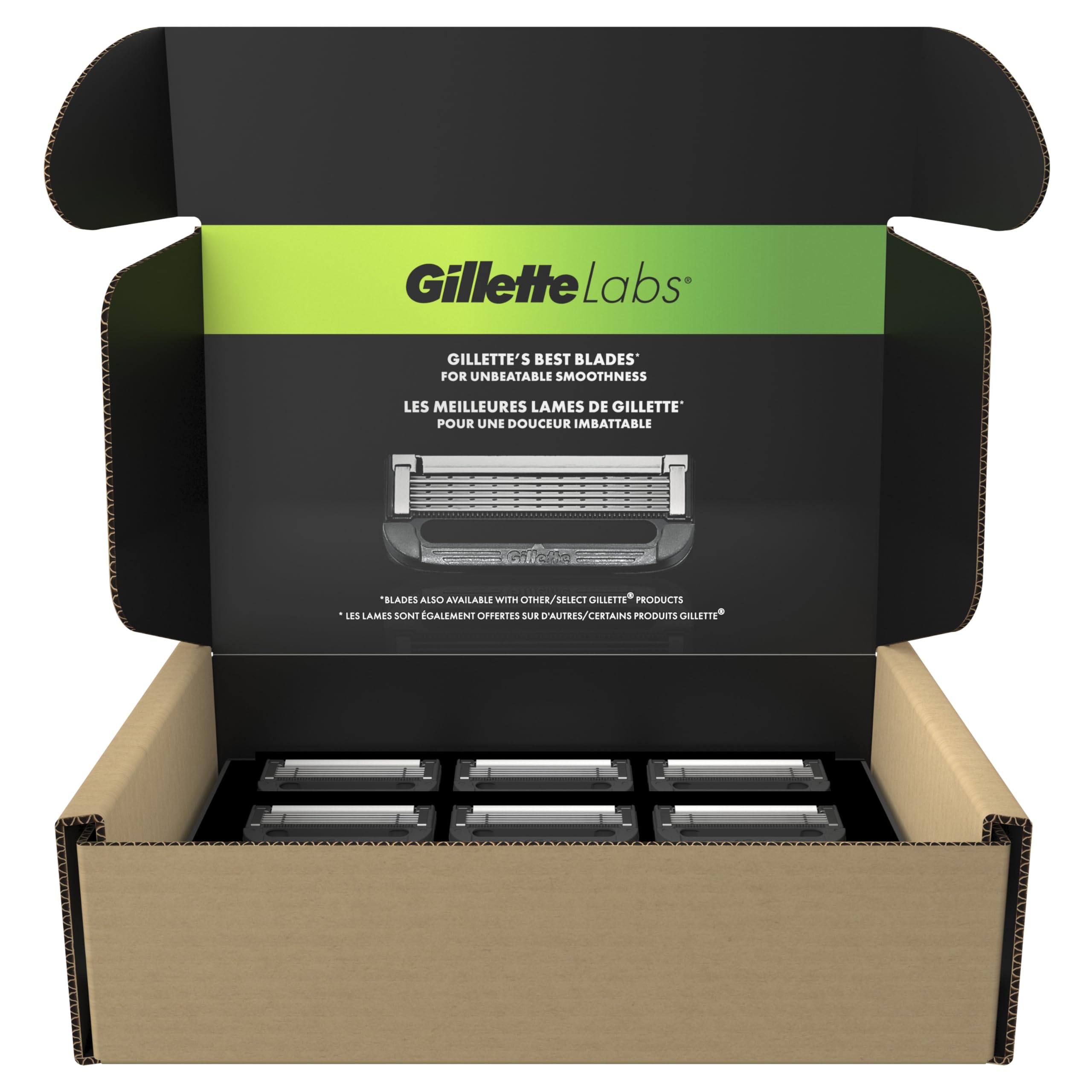 Gillette Labs pack opened with cartridges laid out for viewing quantity and quick access