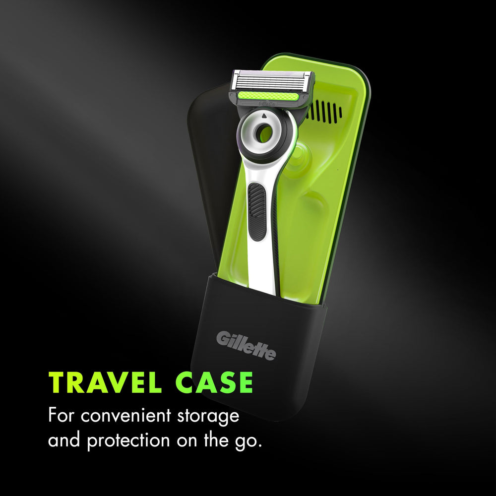 Gillette Labs travel case open with razor and refill for organized portability