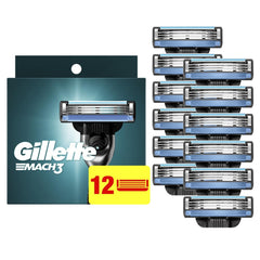 Gillette Mach3 front packaging showing 12 refills and clear value