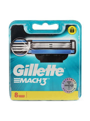 Gillette Mach3 front packaging showing eight cartridges and clear value