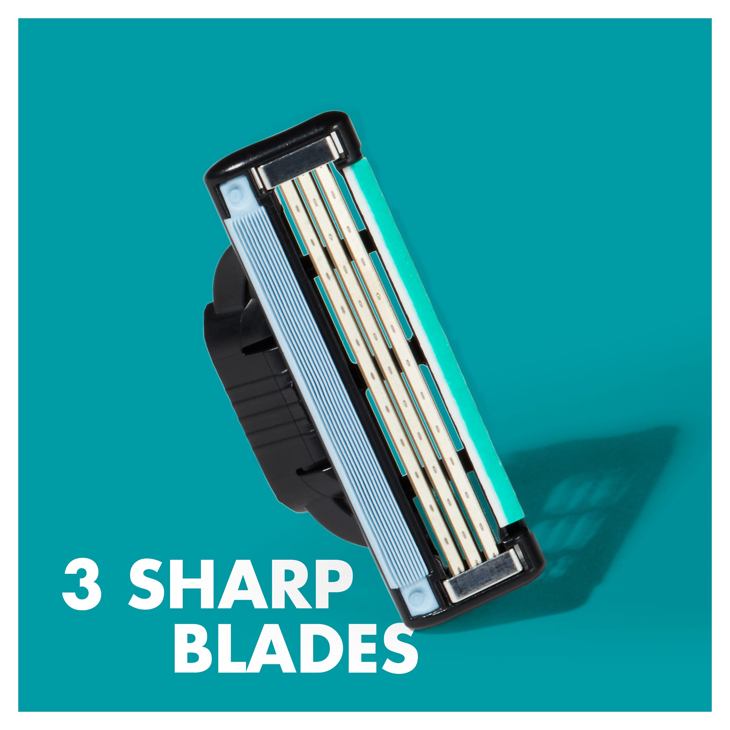 Gillette Mach3 cartridges displayed in bathroom setting for routine