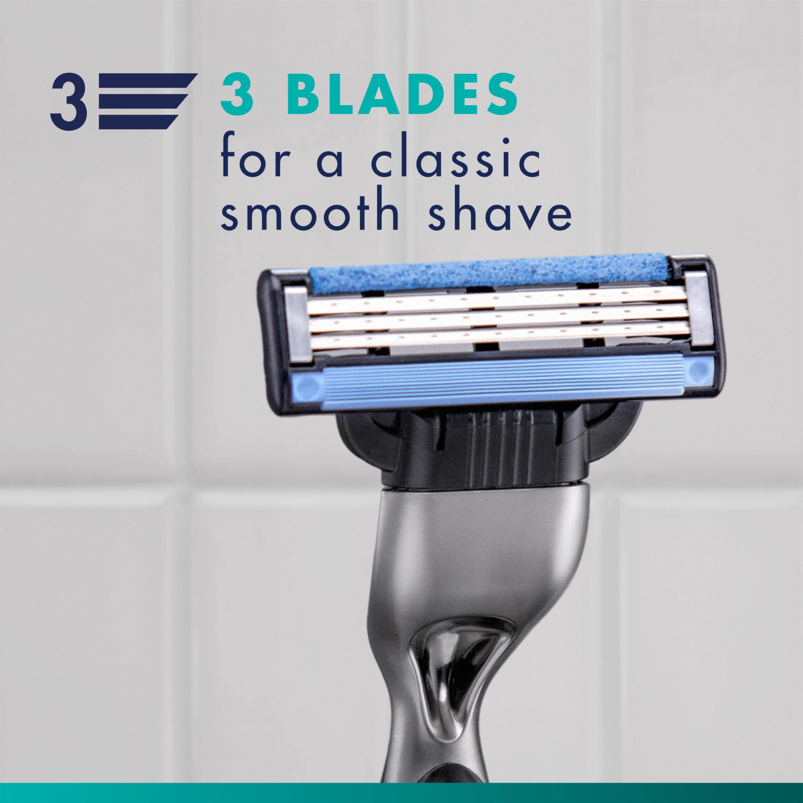 Gillette Mach3 cartridge being rinsed under water for easy cleaning benefit