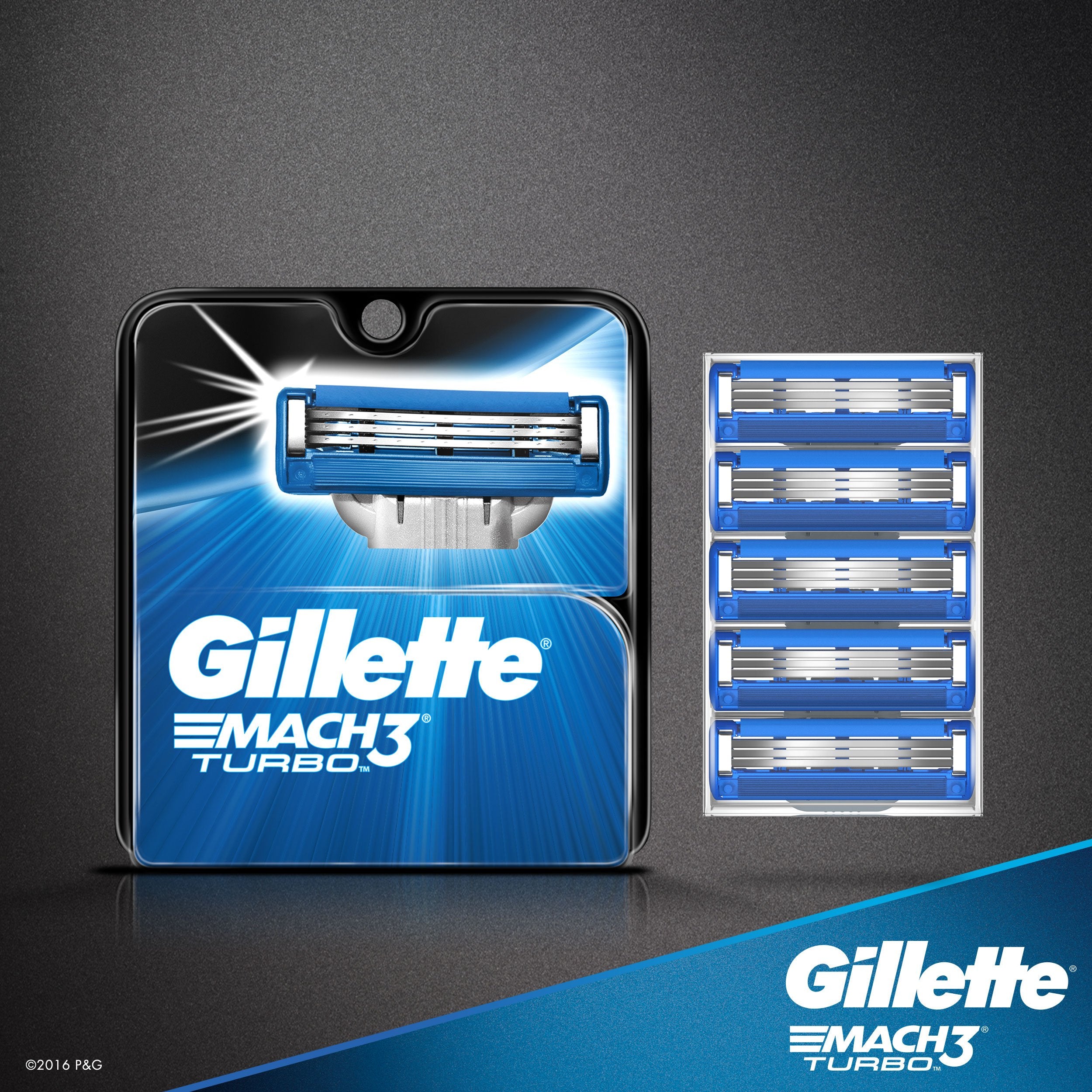 Gillette Mach3 Turbo close-up of three blades highlighting sharper cutting edges for precision