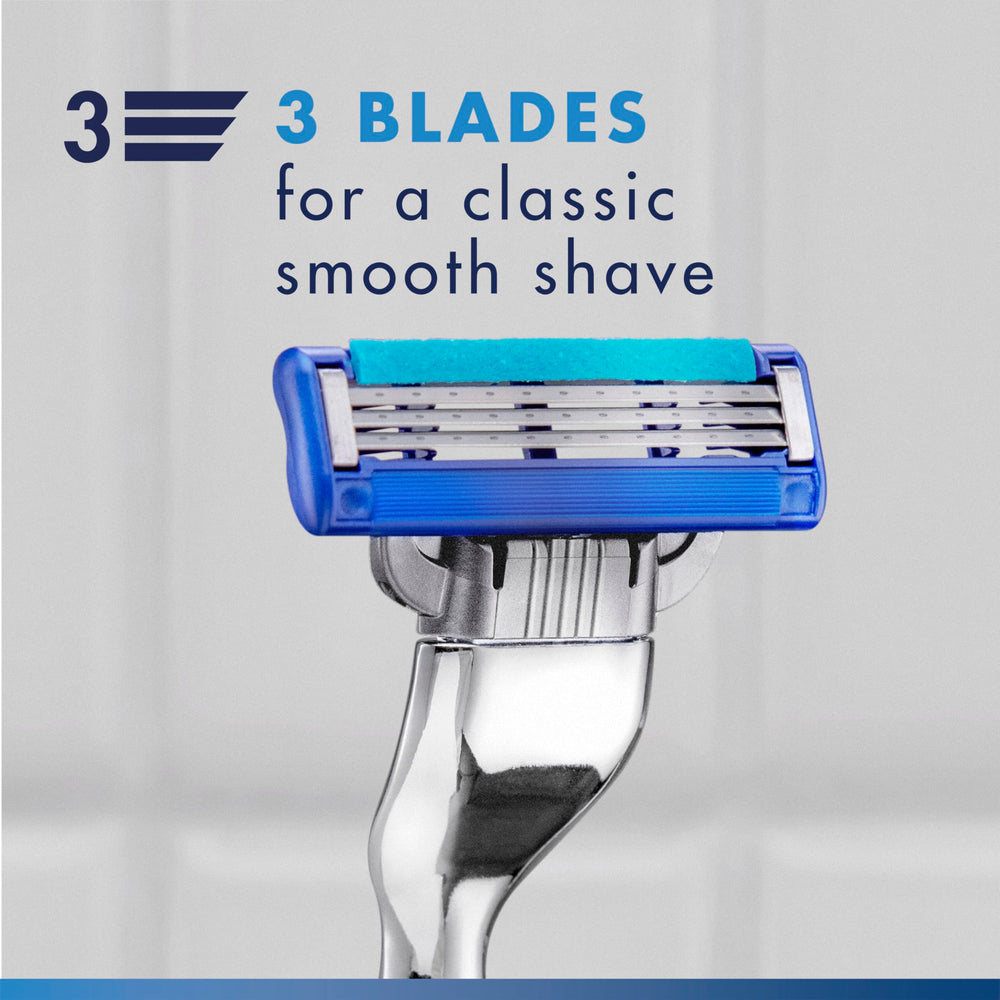 Gillette Mach3 Turbo cartridge attached to handle demonstrating easy cartridge swap