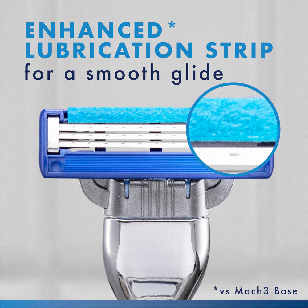 Gillette Mach3 Turbo microfins close-up stretching skin for a smoother shave