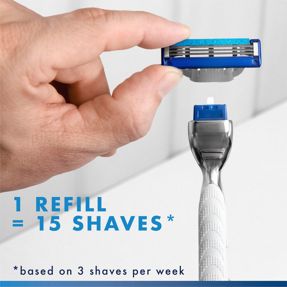 Gillette Mach3 Turbo shown in use shaving jawline with pivoting head for contouring benefit