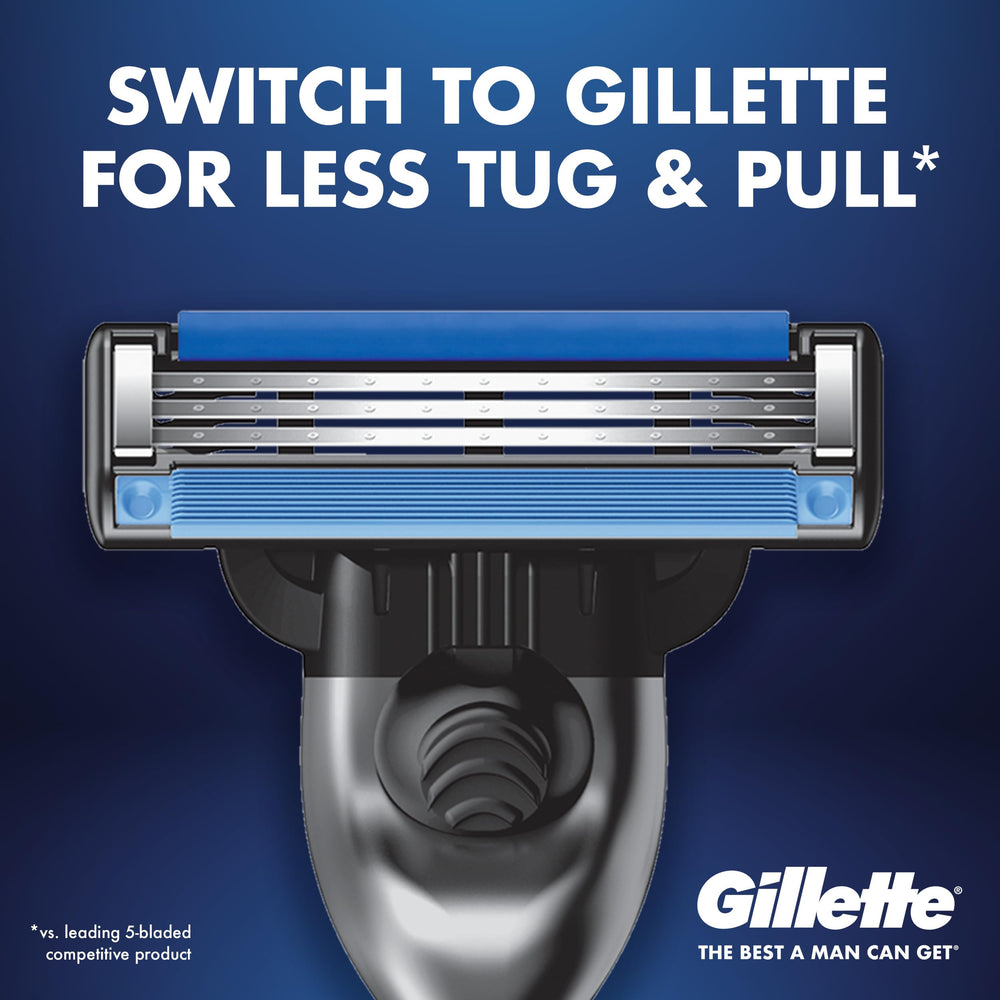 Gillette Mach3 Turbo single cartridge close-up highlighting smooth glide for fewer passes