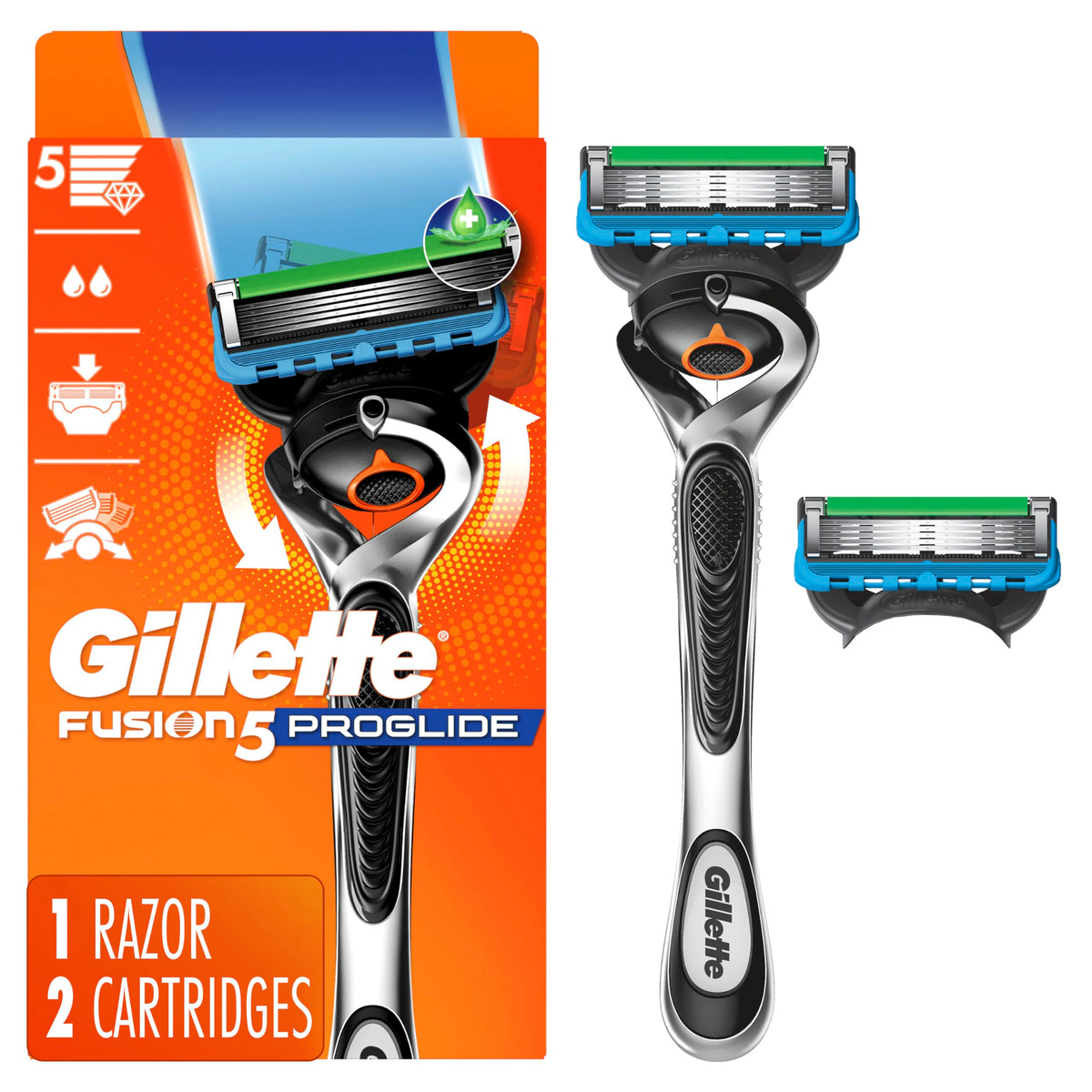 Gillette ProGlide front view handle and cartridge showing ergonomic benefit