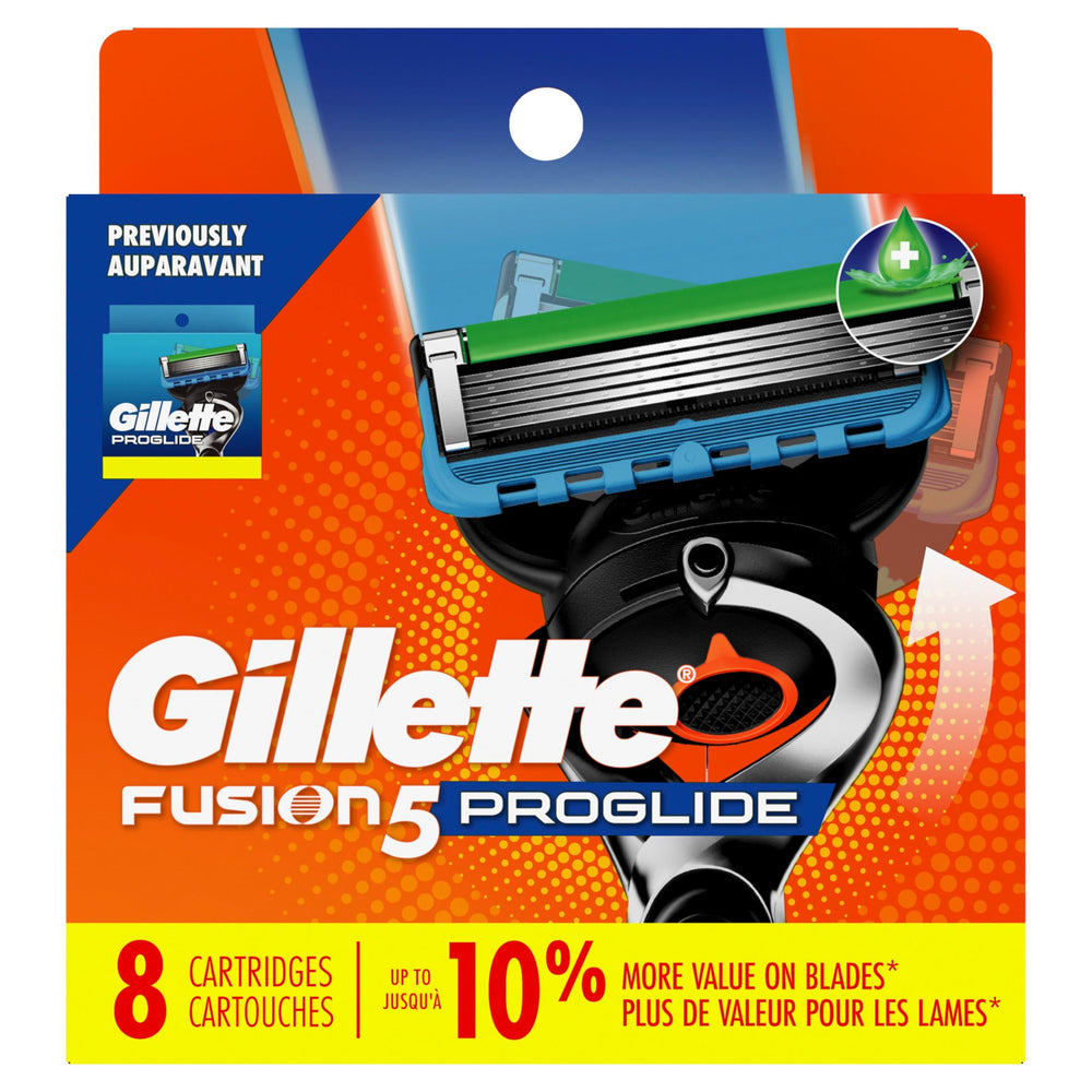 Gillette ProGlide cartridge in hand scale comparison showing compact replaceable size