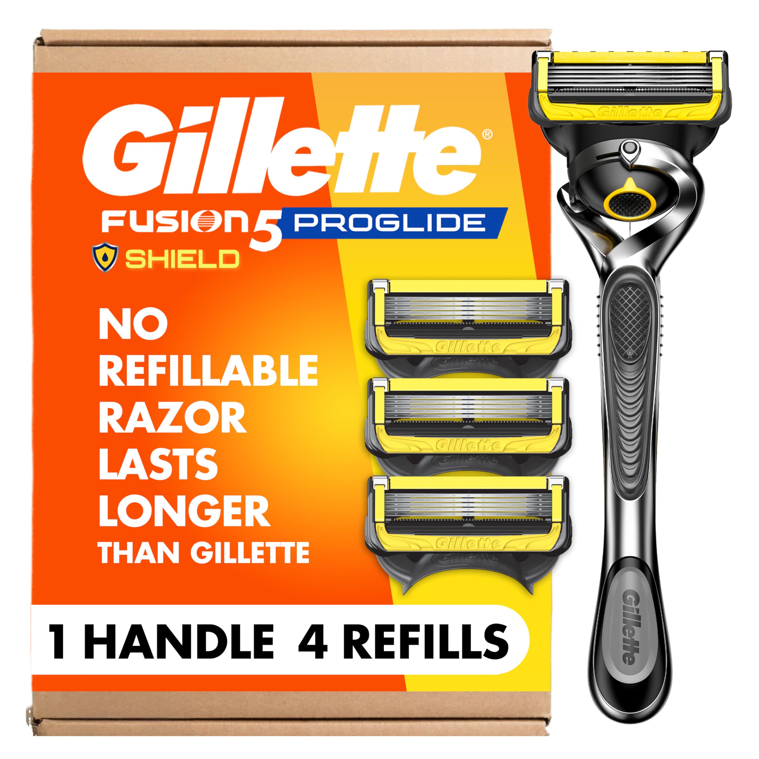 Gillette ProGlide Shield front packaging showing kit benefits for smoother shaves