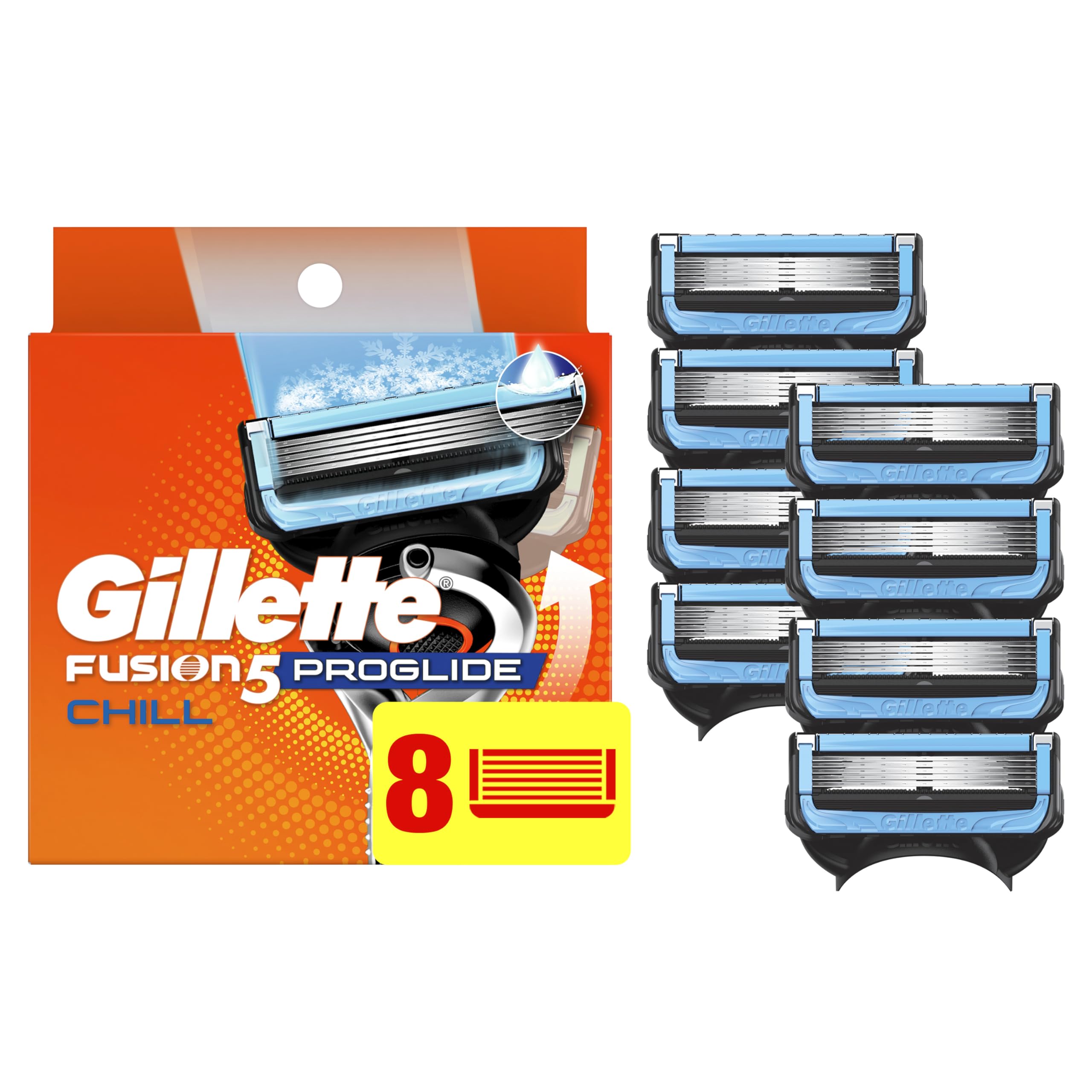 Gillette ProShield front packaging showing eight blade refills and value