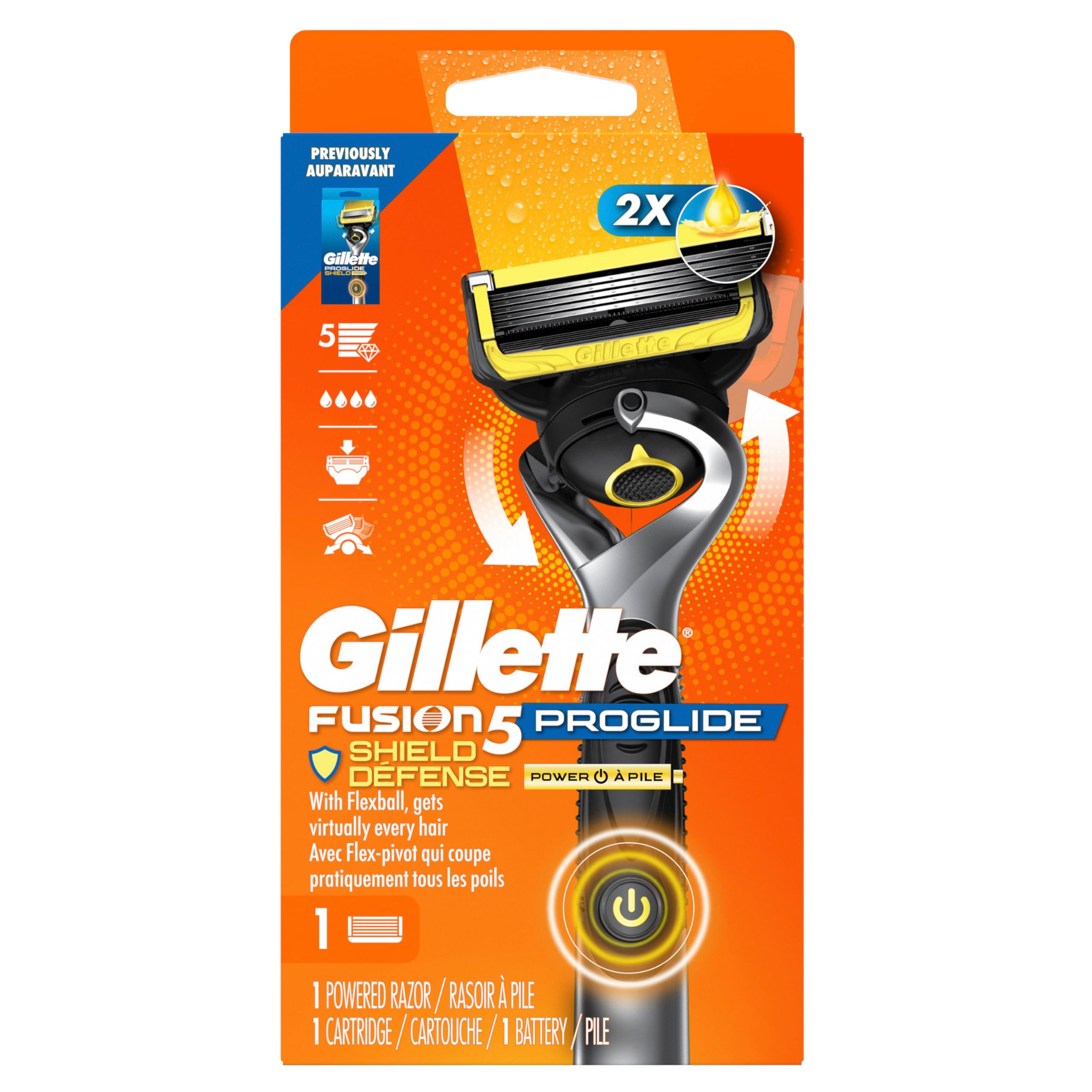 Gillette cartridge angled to show blade spacing for low tug cutting